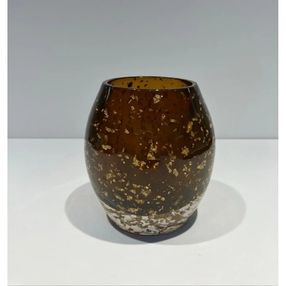 Nicole Miller MCM Style Brown With Gold Flakes Lucite Votive Candle Tea Light